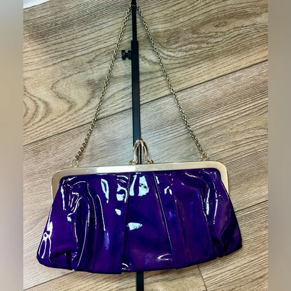 Christian Louboutin Miss Loubi Patent Leather Clutch on a Chain in Purple